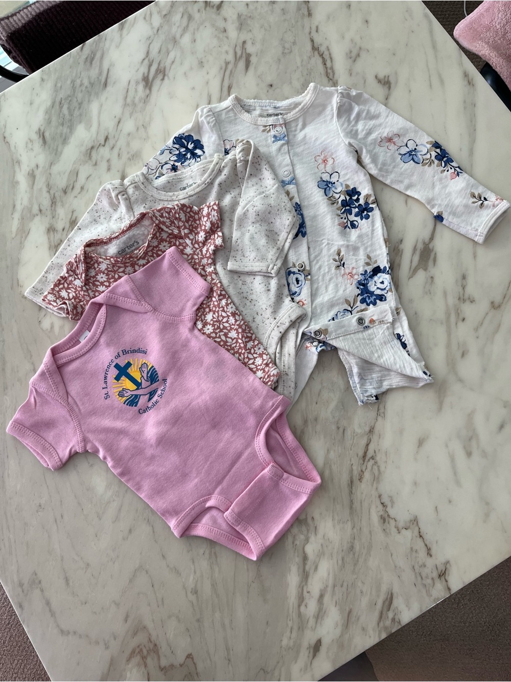 Carter's Pink and Floral Baby One-Piece Bodysuits Set